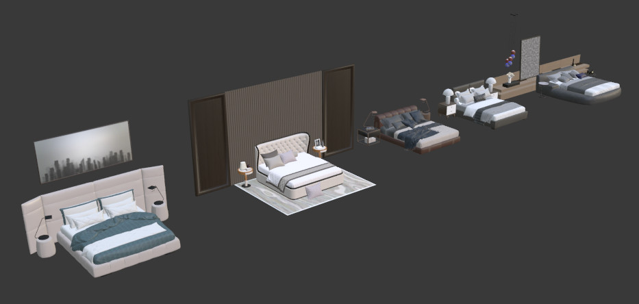 5套床具组合家具blender模型插图
