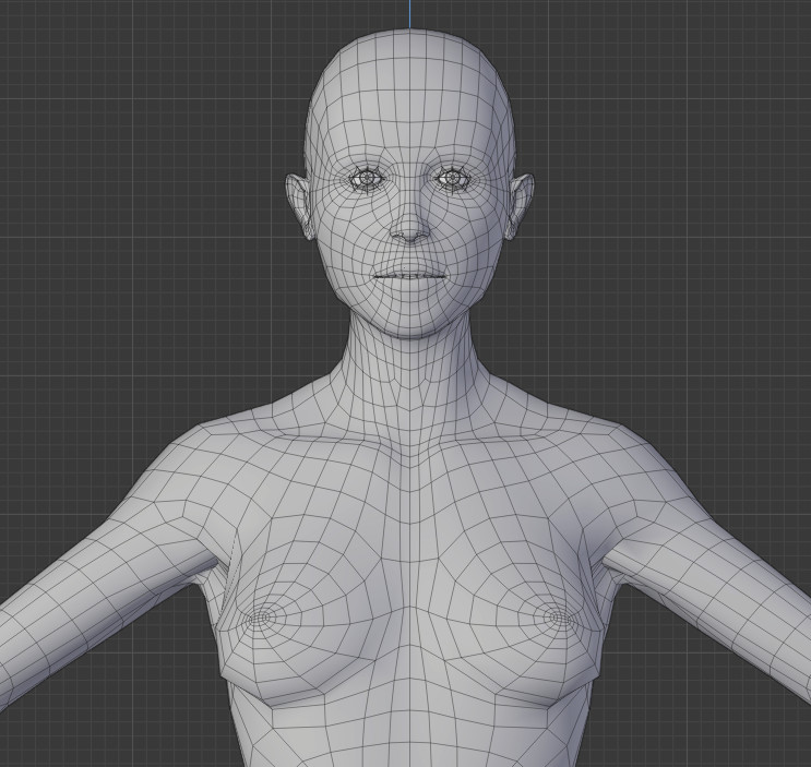 基础女性人体四边行布线写实人物模型下载插图