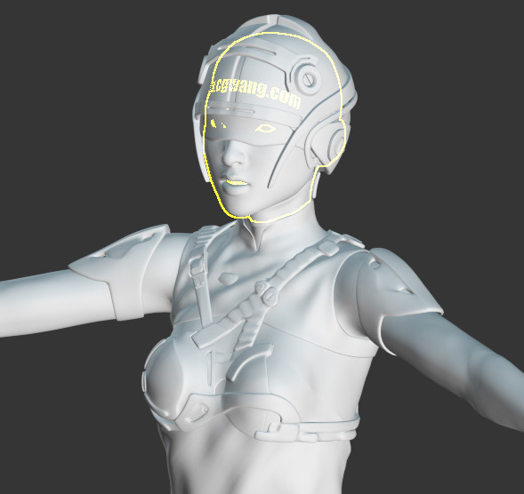 头盔科幻女战士机械女孩未来机枪手3dmax模型插图1