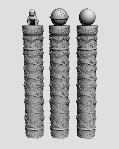 龙纹柱子雕像石狮子3dmax模型下载插图