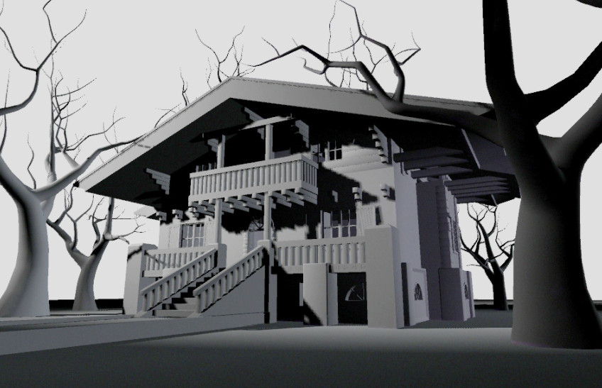 鬼屋 别墅 欧式住宅 房子 大树 maya模型插图