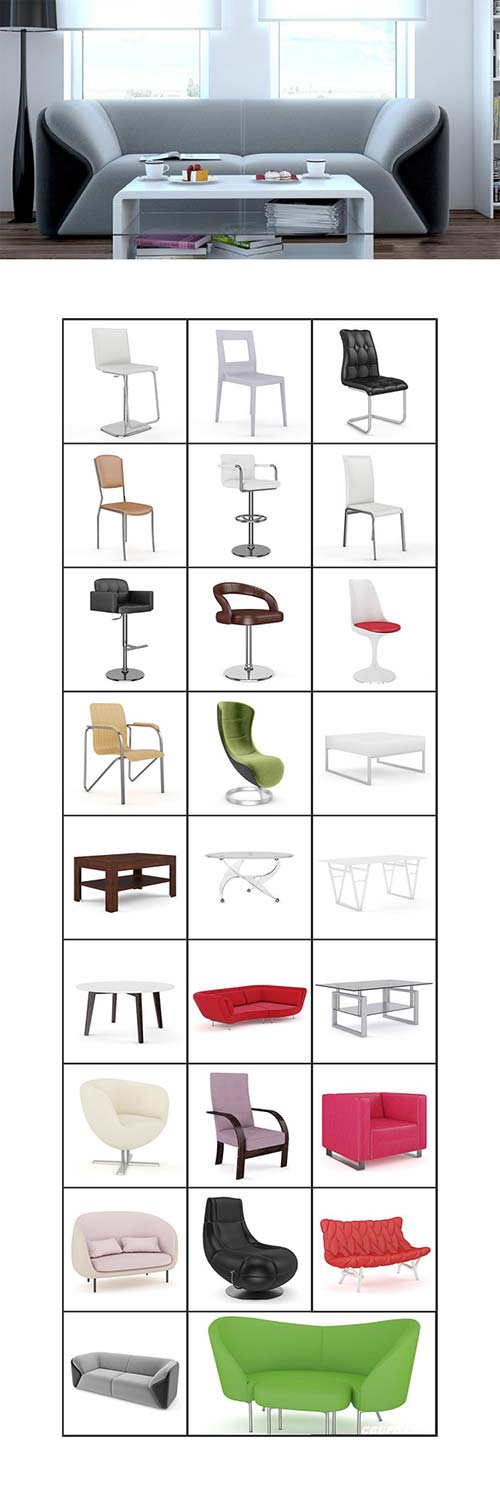 35个椅子桌子休闲椅沙发家具家居室内模型C4D格式含贴图材质插图