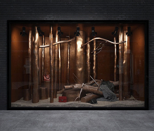 铜管树干装饰包店橱窗3d模型插图