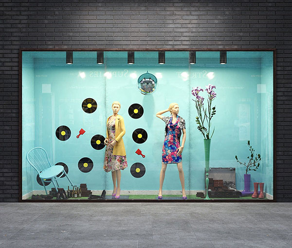 夏季女性连衣裙服装店橱窗展示场景模型下载插图