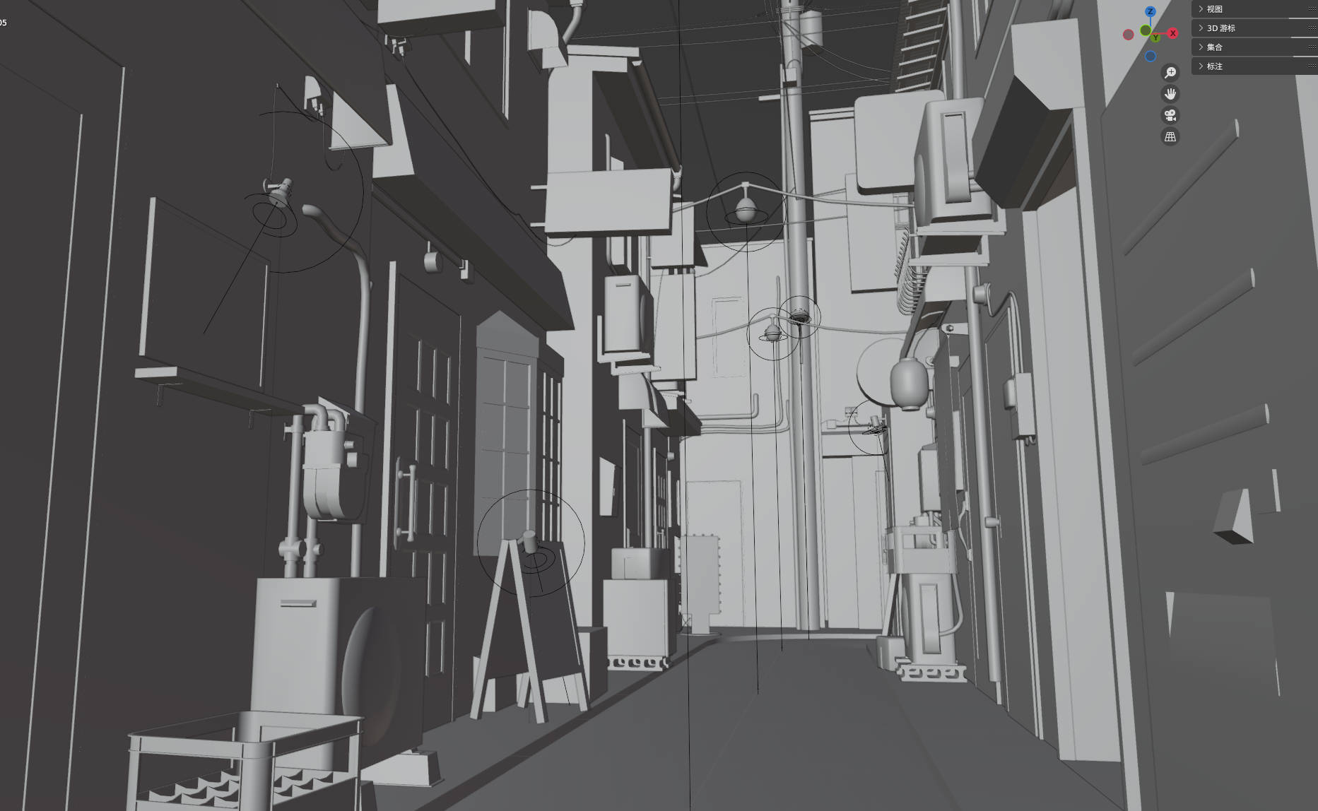 日本街头巷子建筑场景blender模型插图